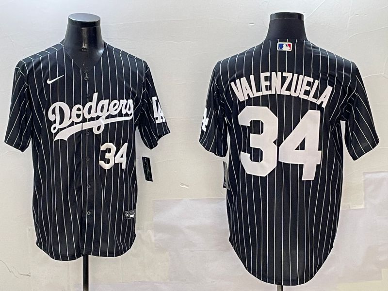 Men Los Angeles Dodgers #34 Valenzuela Black Stripe Jointly Name 2025 Nike MLB Jersey style 10->los angeles dodgers->MLB Jersey
